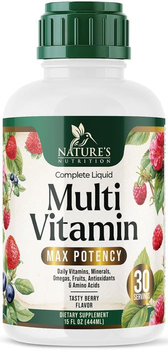 Nature's Multivitamin for Women | Men & Kids | Daily Liquid Multi Vitamin & Minerals with Vitamins A, C, D, E, B-6 & B-12, Womens Beauty Multivitamins & Adults Immune Support, Berry Flavor - 15 Fl Oz