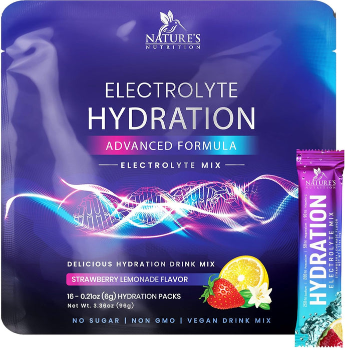 Electrolytes Powder Hydration Packets | Sugar Free Recovery Electrolyte Drink Mix Powder Replenisher in Convenient On the Go Hydration Packets | Non-GMO, Vegan, Keto, Strawberry Lemonade
