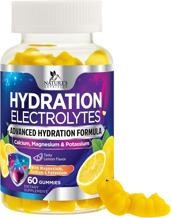 Hydration Electrolyte Gummies - Daily Liquid Replenisher Gummy - Electrolyte Multiplier with Minerals, Potassium & Real Salt - Vegan, Non-GMO - Tasty Lemon Flavor Hydration Electrolytes
