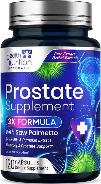 Prostate Health Supplements for Men - Potent 3X Formula with Saw Palmetto, Stinging Nettle, Pumpkin Seed Extract, Bottled in USA, Prostate Supplement for Urinary Support, Vegan, Non-GMO