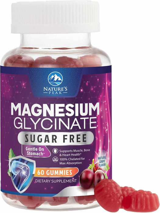Magnesium Glycinate Gummies 60mg - Sugar Free Magnesium Gummy Supports Bone, Muscle, Nerves & Heart Health - Nature's Sleep Support - Gluten Free, Non GMO, Vegan, Pectin Based