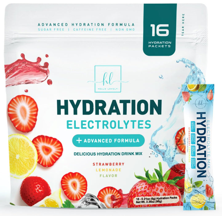 Hydration Electrolytes Powder Packets - Keto & Sugar Free, Liquid Replenisher & Recovery Drink w Real Salt - Feel Revitalized, Non-GMO, Vegan Electrolyte Drink Mix, Strawberry Lemonade