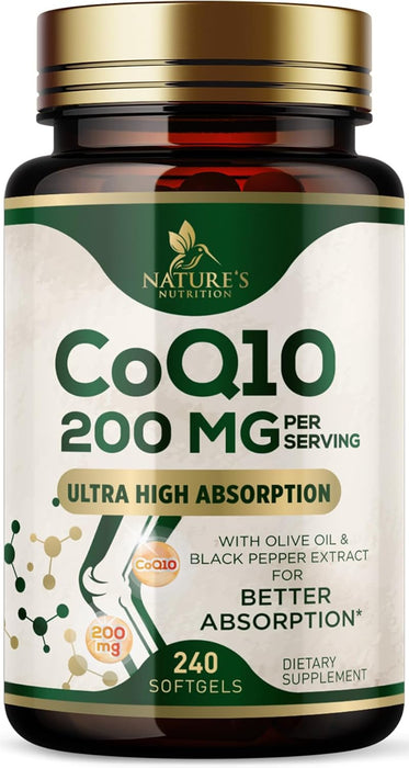CoQ10 100mg Coenzyme Q10 Softgels - Superior Absorption, Antioxidant for Heart Health & Cellular Energy Support - Nature's Co Q10 Supplement, Non-GMO & Gluten Free - 60 Softgels
