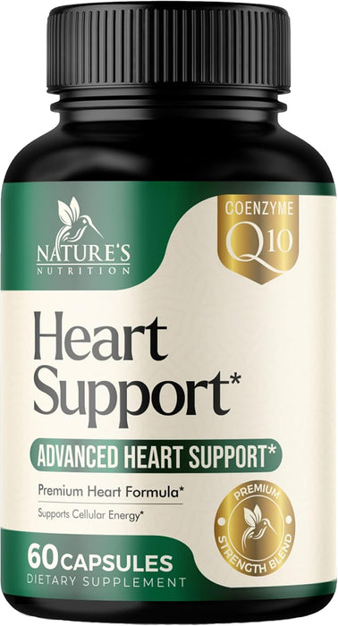 Heart Supplements 1650mg for Heart Health Support with CoQ10, L-Arginine, Magnesium, Hawthorn - 22 Natural Heart Vitamins & Extracts to Support Nitric Oxide & Energy Production, and More - 60 Capsules
