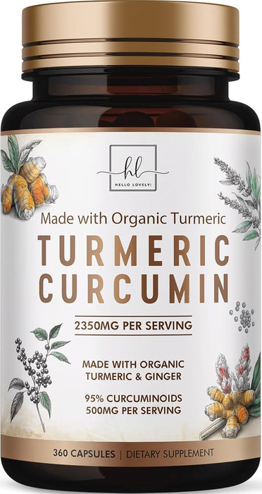Turmeric Curcumin Supplement with 95% Curcuminoids, Organic Turmeric & Ginger 1750mg, BioPerine Black Pepper for Best Absorption, Nature's Vegan Joint Support, Non-GMO, Bottled in USA