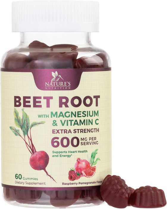 Beet Root Soft Chews with Beetroot - Energy & Heart Health Support Supplement, Supports Nitric Oxide Production, Vegan, Non-GMO, Superfood Beets Root Gummies - Pomegranate Raspberry Flavor - 60 Count