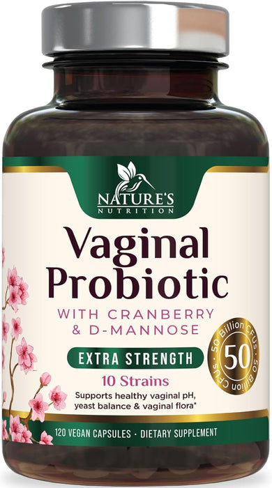 Vaginal Probiotics for Women pH Balance, Digestive, UT & Feminine Health Support - 50 Billion CFU, 10 Probiotic Strains, Prebiotics, & Cranberry - Supports Healthy Vaginal Odor & Flora