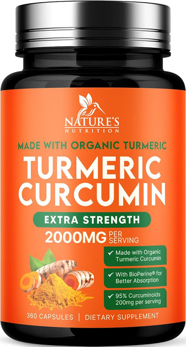 Turmeric Curcumin Supplement 2000mg - Nature's Joint & Immune Support, Organic Tumeric & BioPerine Black Pepper for Best Absorption with 95% Curcuminoids, Vegan, Non-GMO, Bottled USA