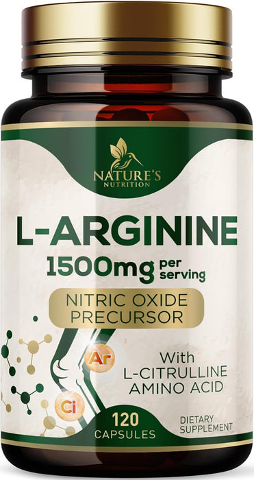L-Arginine Supplement 1000mg - Heart Health Support - Premium Muscle Supporting Nitric Oxide Precursor Booster for Extra Strength - Gluten Free, Amino Acid Energy Blend For Men