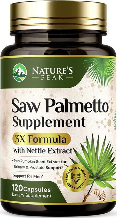 Saw Palmetto for Men Prostate Supplement - Potent 3X Formula with Stinging Nettle + Pumpkin Seed Extract for Men's Health, Herbal Prostate Supplement for Urinary Support, Bottled in USA