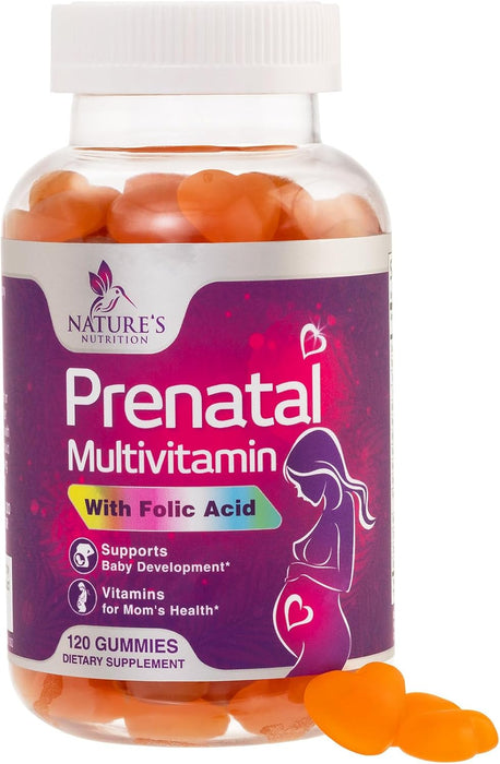 Nature's Nutrition Prenatal Multivitamin Gummy with Folic Acid, Prenatal Vitamins w/Folate, Choline, Vitamin A, C, D3, B12 & B6, Before, During & After Pregnancy Vitamins for Women