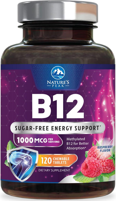 Vitamin B12 1000 mcg (Methylcobalamin) Super B 12 Complex Dietary Supplement For Energy & Immune Support, Vegan, Sugar-Free, Sublingual, Tasty Raspberry Flavor