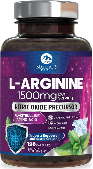 L-Arginine 1000mg Supplement Supports Heart Health - Premium Muscle Supporting Nitric Booster for Strength & Energy to Train Harder - Non-GMO, Gluten-Free Amino Acid Blend