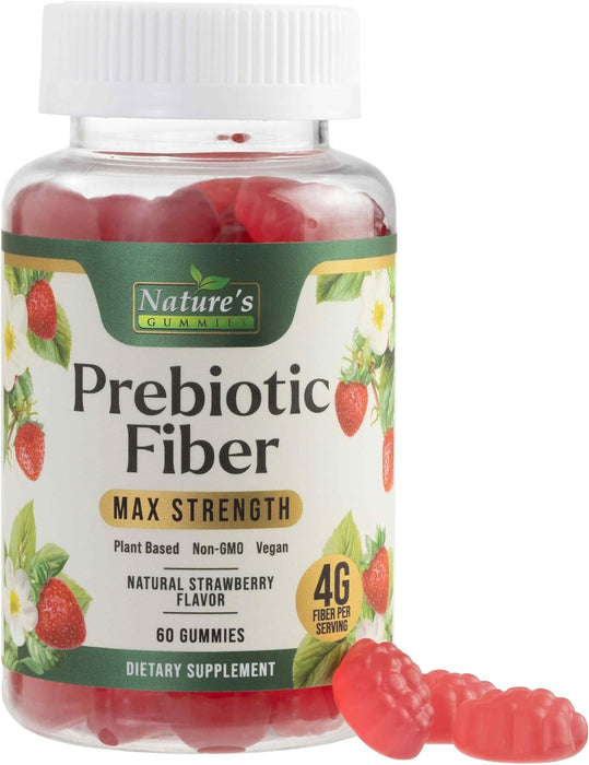 Nature's Gummies Fiber Supplement - Max Strength 4g of Natural Soluble Prebiotic Fiber, Supports Digestive Health & Regularity, Non-GMO, Chicory Gummy Supplements for Adults, Berry Flavor, 60 Gummies