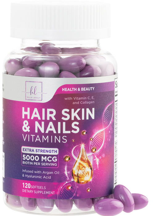 Hair Vitamins for Women with Biotin 5000mcg - Hair, Skin & Nails Health & Keratin Support Infused with Argan Oil, Collagen & Hyaluronic Acid, Womens Hair Growth Support Supplement