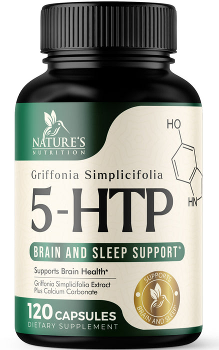 5 HTP Supplement Capsules 200 mg 5HTP Plus Calcium for Brain Support - Extra Strength 5-HTP - 5 Hydroxytryptophan - Premium, Natural, Gluten Free, and Non-GMO