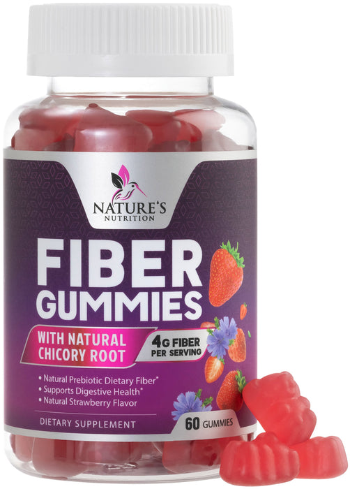 Fiber Gummies for Adults, Fiber 4g Gummy - Daily Prebiotic Supplement & Digestive Health Support, Supports Regularity & Natural Prebiotic Fiber Gummy, Plant Based Fiber, Strawberry Flavor - 60 Gummies