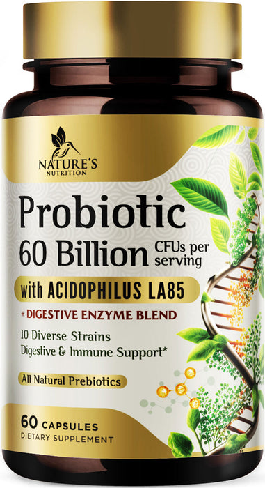 Probiotic for Digestive Health - 60 Billion CFU Daily Probiotics & Prebiotics Supplement with Acidophilus - Immune Support for Women & Men - Shelf Stable, Soy, Dairy & Gluten Free - 60 Capsules
