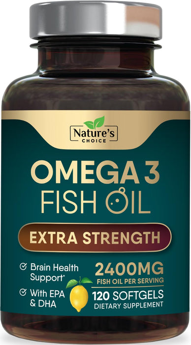 Triple Strength Omega 3 Fish Oil 2400 mg Softgels, Nature's Fish Oil Supplements, Brain & Heart Health Support - EPA & DHA, 1200 MG Fish Oil in Each Softgel, Omega-3 Supplement Softgels