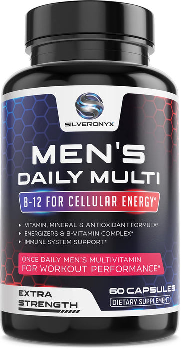 SILVERONYX Multivitamin for Men Daily Multi Vitamins Supplement, Extra Strength Once A Day Multimineral - Made in USA - Vitamins A C E D B1 B2 B3 B5 B6 B12, Magnesium, Zinc - Natural, Non-GMO