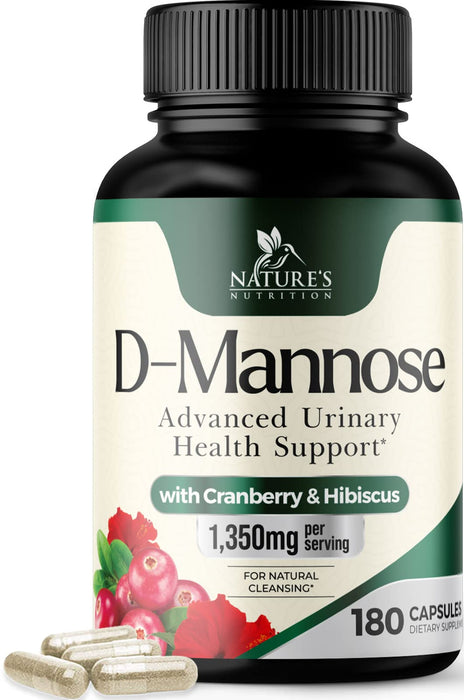 D-Mannose & Cranberry Extract 1350mg Advanced Formula, Fast-Acting Natural Urinary Tract Health Support for Women & Men, Flush Impurities in Urinary Tract & Bladder, Non-GMO, Vegan