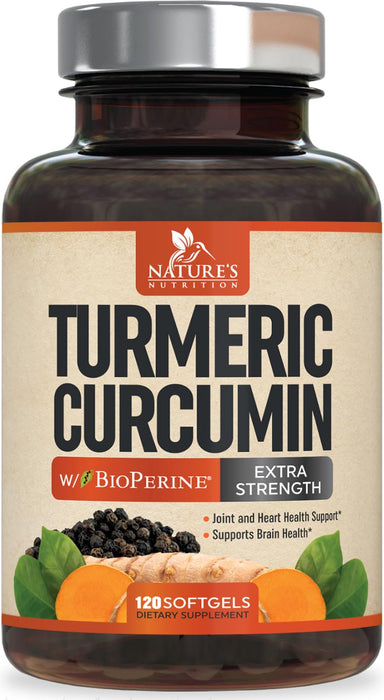 Turmeric Curcumin with BioPerine 95% Standardized Curcuminoids 1500mg Black Pepper Extract for Max Absorption, Premium Joint Support, Nature's Tumeric Herbal Supplement, Non-GMO, Vegan - 120 Softgels
