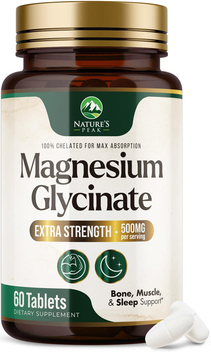 Nature's Magnesium Glycinate 500 mg - High Absorption Magnesium Supplement Pills to Support Heart Health, Muscle, Nerve & Bone Support, Vegan, Non-GMO Dietary Supplement Magnesium Pills
