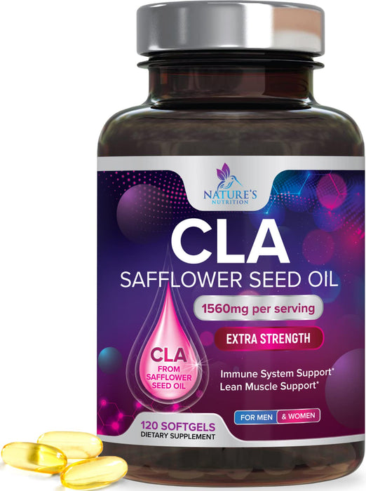 Conjugated Linoleic Acid CLA 1560mg - Extra Strength CLA Supplement Pills - Improve Body Composition & Lean Muscle Tone, Metabolism & Energy - Nature's Safflower Capsules, Non-GMO