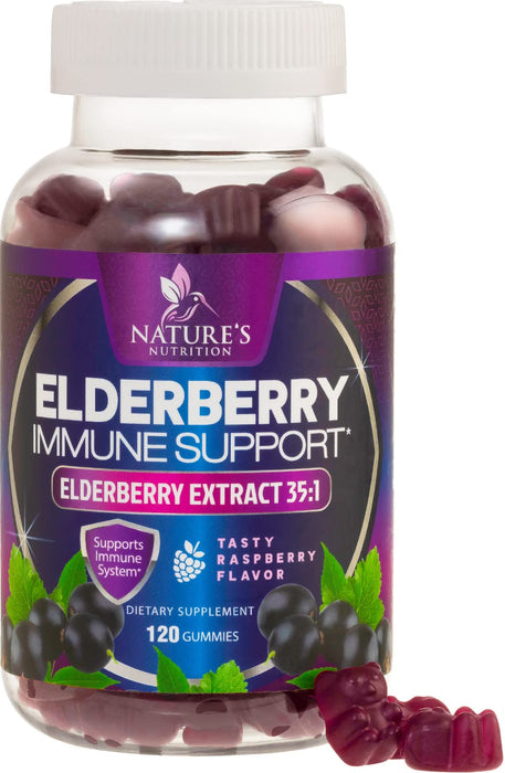 Nature’s Sambucus Elderberry Gummies, Immune Support for Kids and Adults, Max 35:1 Extract, Equivalent to 4200mg of Elderberries, Black Elderberry Vitamin Supplement, Vegan, Non-GMO