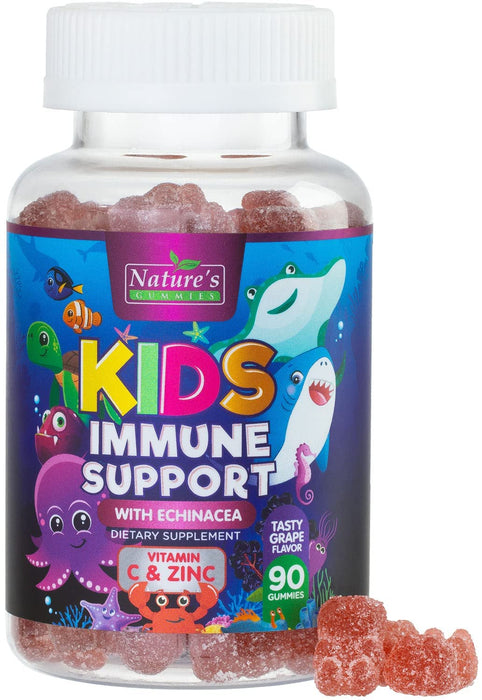 Kids Immune Support Gummies with Vitamin C, Zinc & Echinacea, Gluten Free & Non-GMO Chewable Immune Support for Kids Gummy, Daily Childrens Immune Support Vitamins, Vegan, Berry Flavor - 90 Gummies