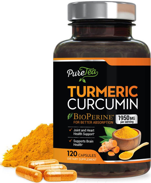 Turmeric Curcumin with BioPerine 1950mg, 95% Standardized Curcuminoids - Black Pepper for Max Absorption, Herbal Joint Support, Nature's Tumeric Extract Supplement Non-GMO