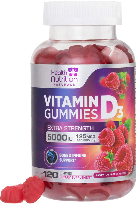 Vitamin D3 Gummy Extra Strength 5000 IU (125 mcg) High Potency Dietary Supplement for Bone, Teeth, Muscle & Immune Health Support, Nature's Vitamin D Supplement, Non-GMO