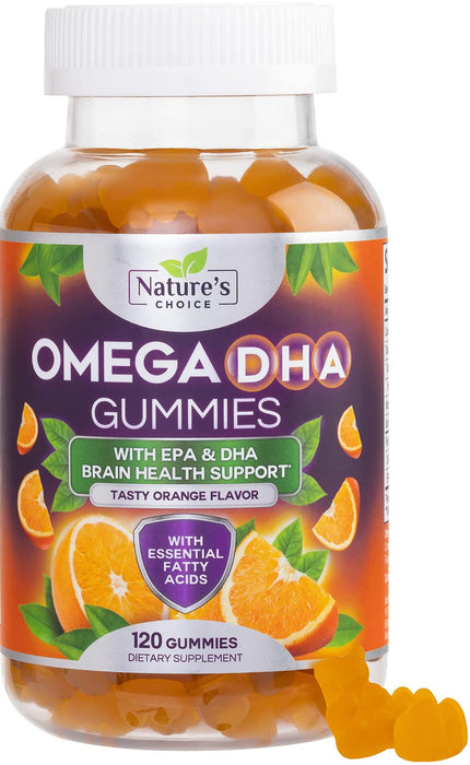 Omega 3 Fish Oil Gummies - Triple Strength Omega 3 Fish Oil Gummy Vitamins with High Absorption EPA & DHA Fatty Acids, Burpless Fish Oil Supplement, Nature's Heart Health, Orange Flavor