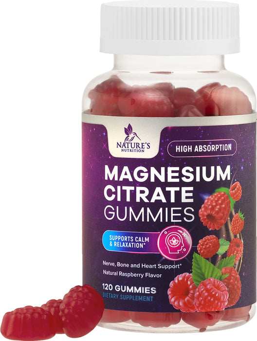 Magnesium Gummies - High Absorption Magnesium Citrate Supplement for Adults & Kids - Nature's Calm Magnesium Gummies Dietary Supplements for Bone, Muscle Health, Heart Support
