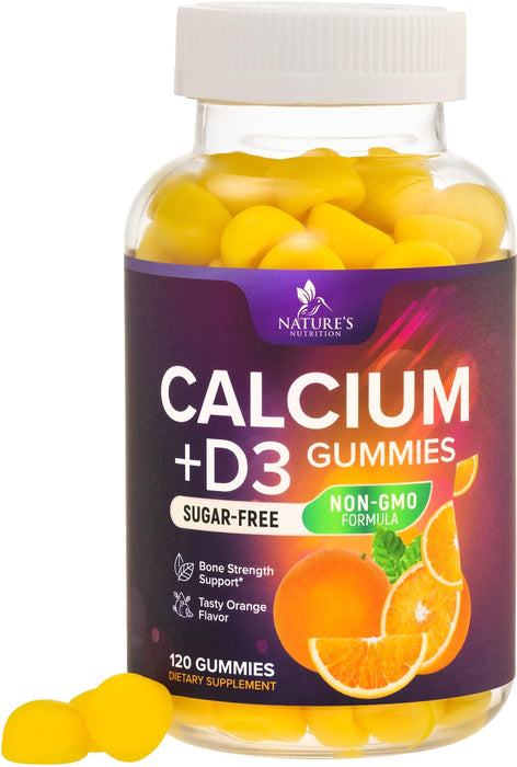 Sugar Free Calcium Gummy Bites Plus 400 IU Vitamin D3, Bone Health & Immune Support, Supports Bone Strength - Chewable Calcium Nutrition Supplement, Non-GMO, Berry Flavor Chews