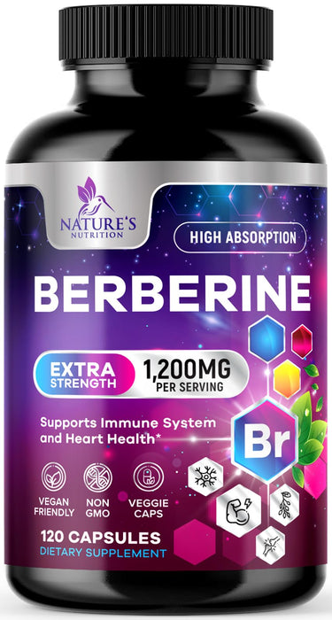 Nature's Nutrition Berberine Supplement 1200mg per Serving - High Absorption Heart Health Support & Immune Support - Berberine Plus - Berberine HCI Supplement Pills, Gluten-Free