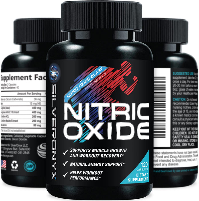 SILVERONYX Extra Strength Nitric Oxide Supplement L Arginine 1300mg - Citrulline Malate, AAKG, Beta Alanine - Premium Muscle Building Nitric Booster for Strength & Energy to Train Harder