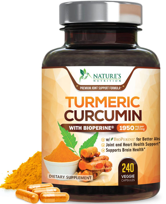 Turmeric Curcumin with BioPerine 95% Standardized Curcuminoids 1950mg - Black Pepper Extract for Max Absorption, Nature's Joint Support Supplement, Herbal Turmeric Pills, Vegan Non-GMO