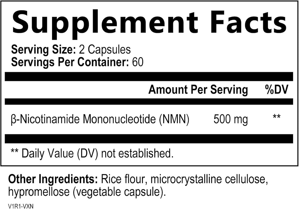 NMN Supplement - ?-Nicotinamide Mononucleotide (NMN) 500 mg Per Serving - Pure NMN Formula - NAD+ Precursor Supplement - Cellular Energy & NAD Support - Vegan Capsules - Bottled in USA - 120 Capsules