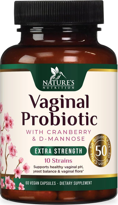 Vaginal Probiotics for Women pH Balance, Digestive, UT & Feminine Health Support - 50 Billion CFU, 10 Probiotic Strains, Prebiotics, & Cranberry - Supports Healthy Vaginal Odor & Flora