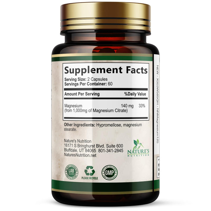 Magnesium (Citrate Oxide) 1000mg for Absorption – 120 Capsules