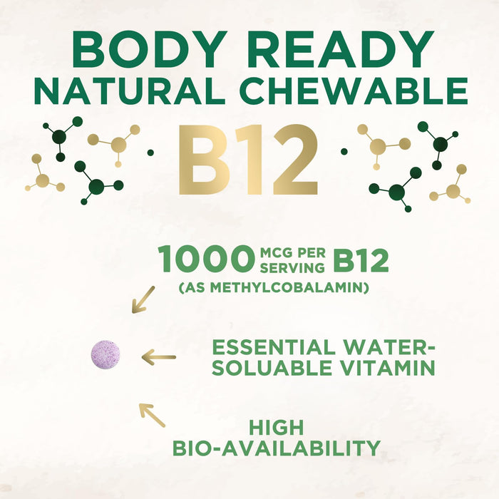Vitamin B12 (Methylcobalamin) 1000 mcg - Chewable Tablet for Energy, Nervous System & Brain Support - Maximum Strength, Fast Dissolve, Vegan, Gluten-Free, Non-GMO for Women & Men - 120 Tablets