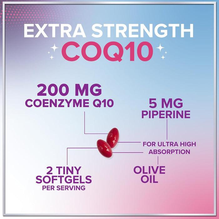 CoQ10 200mg Softgels - Ultra High Absorption, Antioxidant for Heart Health & Energy Production Support - Coenzyme Q10 (Ubiquinone) Co Q 10 Supplement and Vitamins 100mg Each - Non GMO