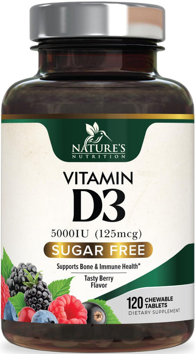 Vitamin D3 5000 IU (125 mcg) Nature's Vitamin D Chewable for – 120 Count Tablets