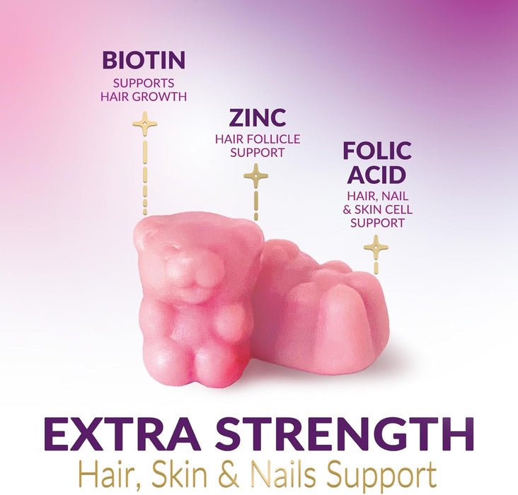 Hair Vitamins Gummies with Biotin 5000 mcg Vitamin E & C Support Hair Growth Gummy, Premium Vegetarian Non-GMO, for Stronger, Beautiful Hair, Skin & Nails, Biotin Gummies Supplement - 60 Gummy Bears