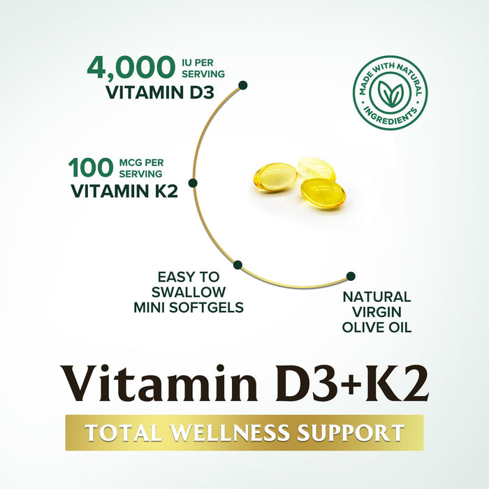 Vitamin D3 K2 5000 IU + with K2 (MK-7) 100 mcg – 120 Softgels
