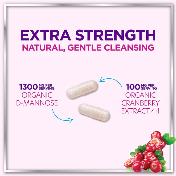 Organic D Mannose 1300mg per Serving Supplements - Extra Strength D-Mannose Capsules with Cranberry - for Natural Gentle Cleansing & Urinary Tract Health Support - Bottled in USA - 60 Capsules