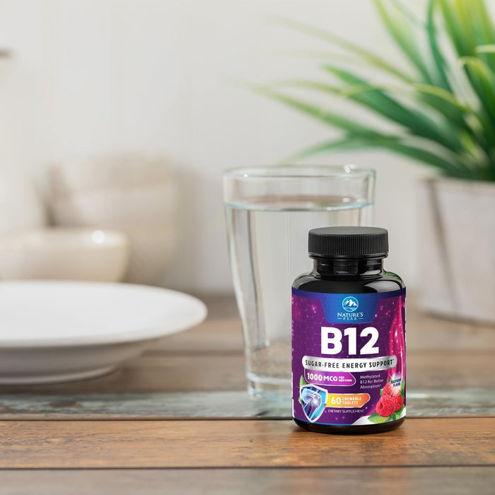 Vitamin B12 1000 mcg (Methylcobalamin) Super B 12 Complex Dietary Supplement For Energy & Immune Support, Vegan, Sugar-Free, Sublingual, Tasty Raspberry Flavor