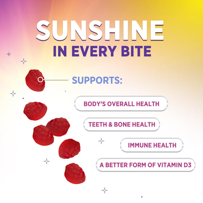 Vitamin D3 Gummies 5000 IU (125 mcg) - Extra Strength Immune Support, Bone, Teeth and Muscle Vitamin D Gummy Dietary Supplement, Nature's Berry D Vitamin Supplement, Raspberry, Non-GMO - 120 Gummies