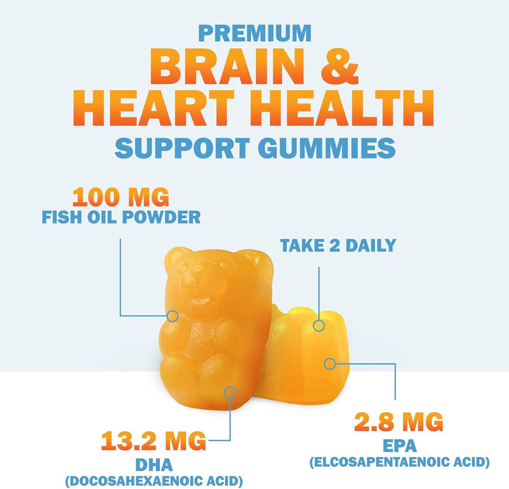 Omega 3 Fish Oil Gummies, Heart Healthy Omega 3s with DHA & EPA, Extra Strength Joint & Brain Support, Omega 3 Fish Oil Supplement Nature's Gummy Vitamin for Men & Women, Orange Flavor
